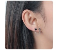 Cross and Heart Shaped Silver Stud Earring with Chain STC-101